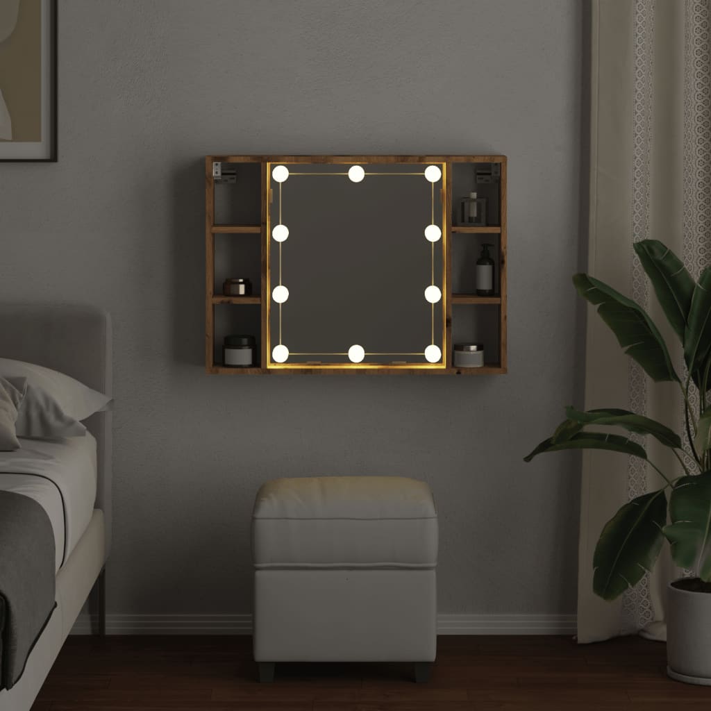 Spiegelkast met LED 76x15x55 cm bewerkt hout artisanaal eiken is nu te koop bij PeponiXL, paradijselijk wonen!