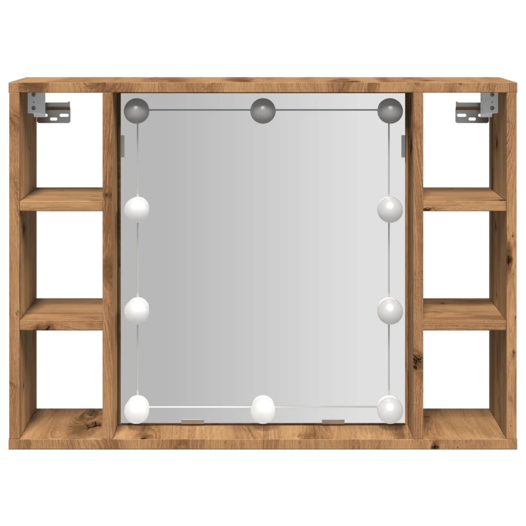 Spiegelkast met LED 76x15x55 cm bewerkt hout artisanaal eiken is nu te koop bij PeponiXL, paradijselijk wonen!