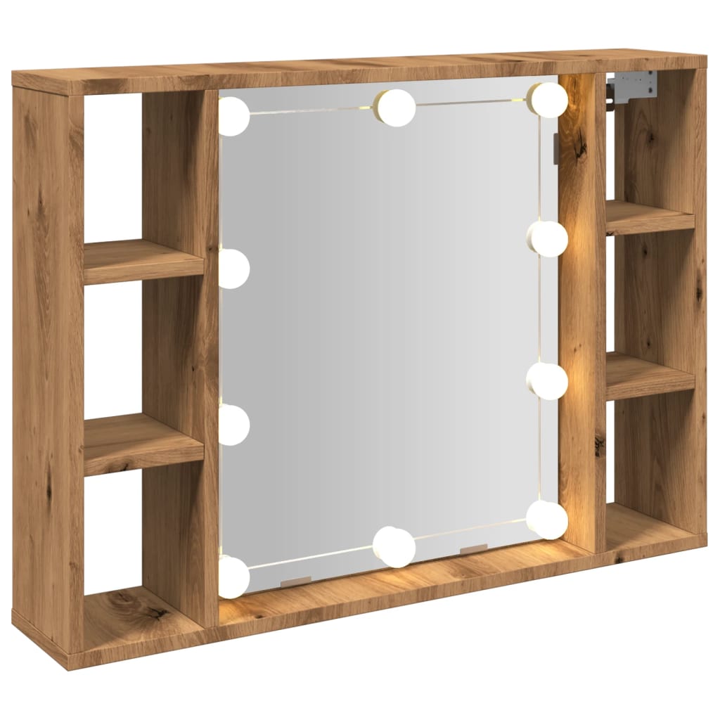 Spiegelkast met LED 76x15x55 cm bewerkt hout artisanaal eiken is nu te koop bij PeponiXL, paradijselijk wonen!