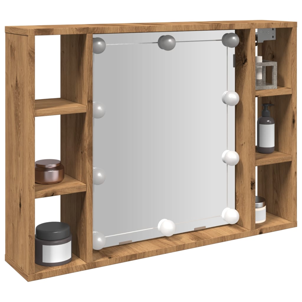 Spiegelkast met LED 76x15x55 cm bewerkt hout artisanaal eiken is nu te koop bij PeponiXL, paradijselijk wonen!