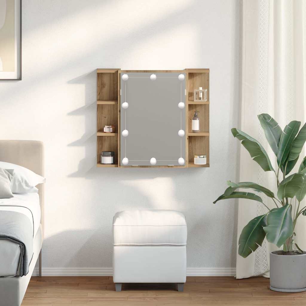 Spiegelkast met LED 70x16,5x60 cm artisanaal eikenkleur is nu te koop bij PeponiXL, paradijselijk wonen!