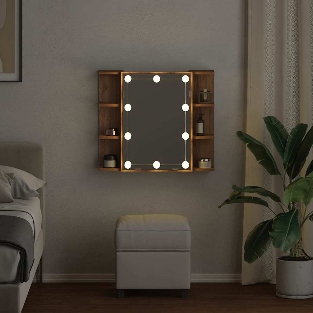 Spiegelkast met LED 70x16,5x60 cm artisanaal eikenkleur is nu te koop bij PeponiXL, paradijselijk wonen!