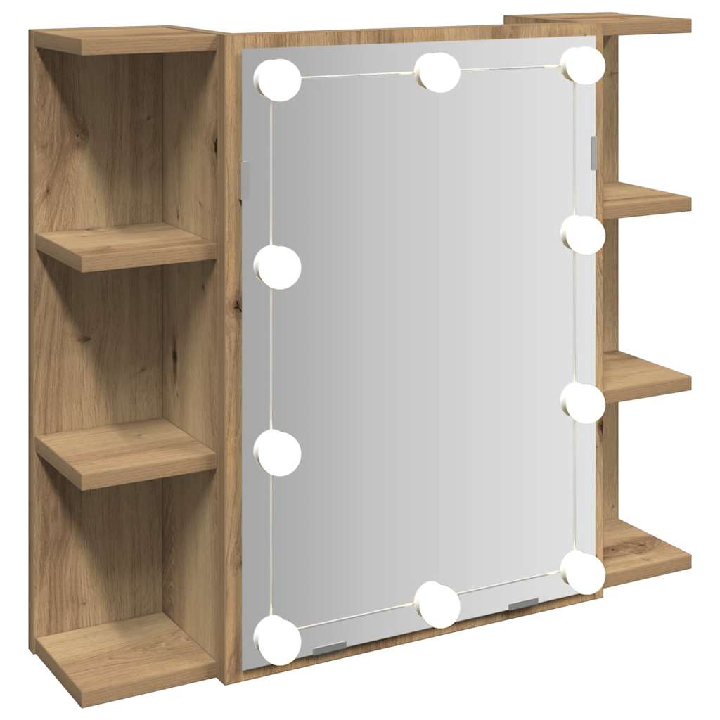 Spiegelkast met LED 70x16,5x60 cm artisanaal eikenkleur is nu te koop bij PeponiXL, paradijselijk wonen!
