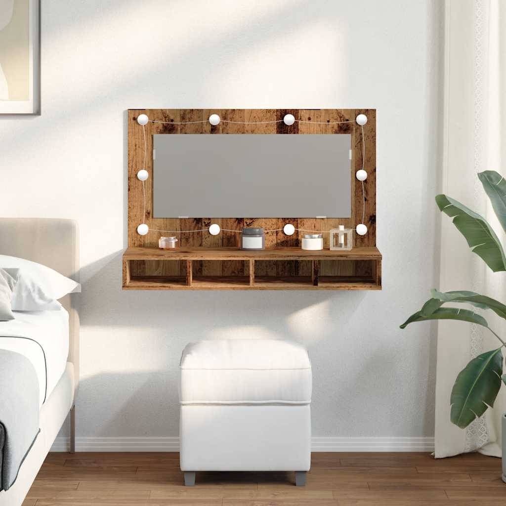 Spiegelkast met LED-verlichting 90x31,5x62 cm oud houtkleurig is nu te koop bij PeponiXL, paradijselijk wonen!