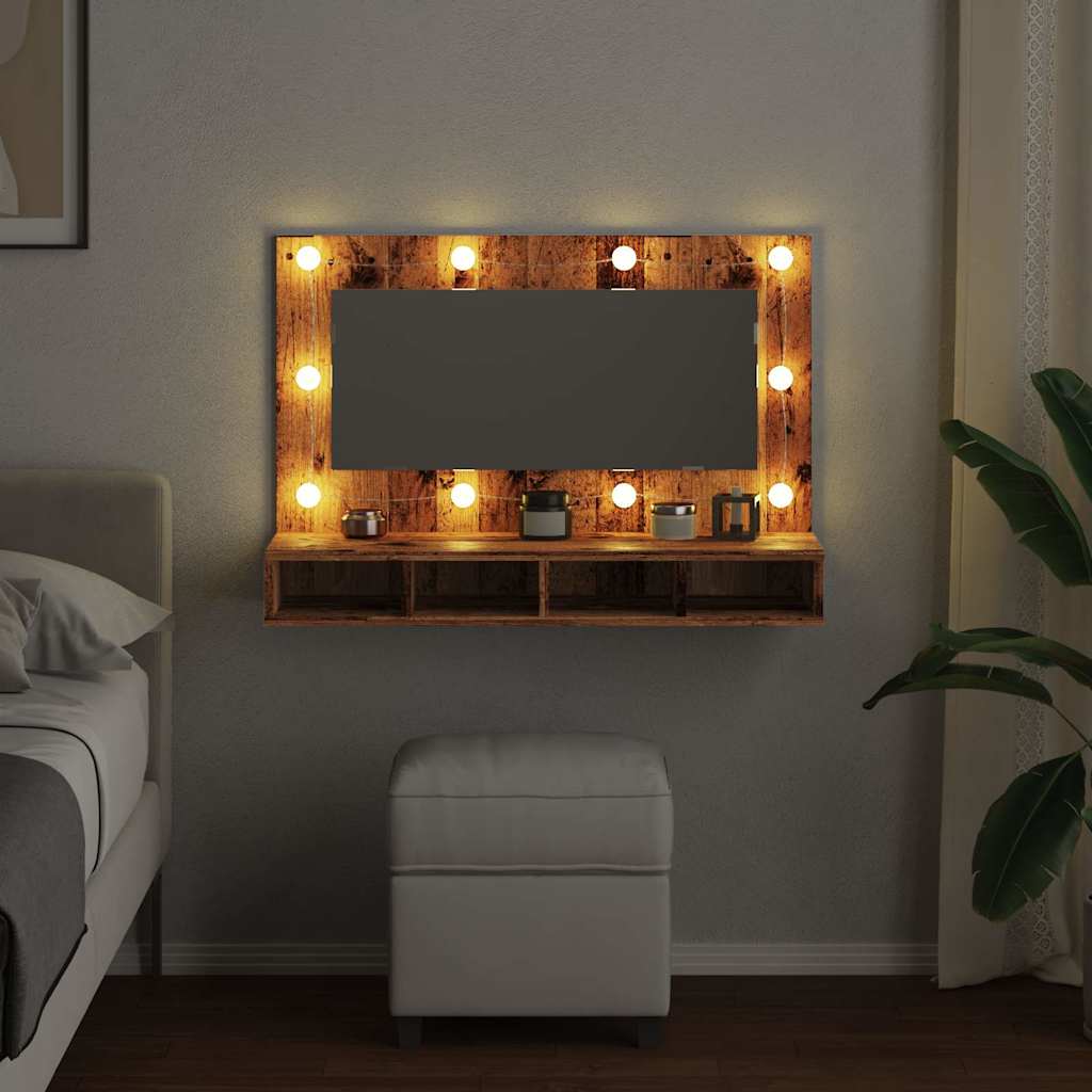 Spiegelkast met LED-verlichting 90x31,5x62 cm oud houtkleurig is nu te koop bij PeponiXL, paradijselijk wonen!