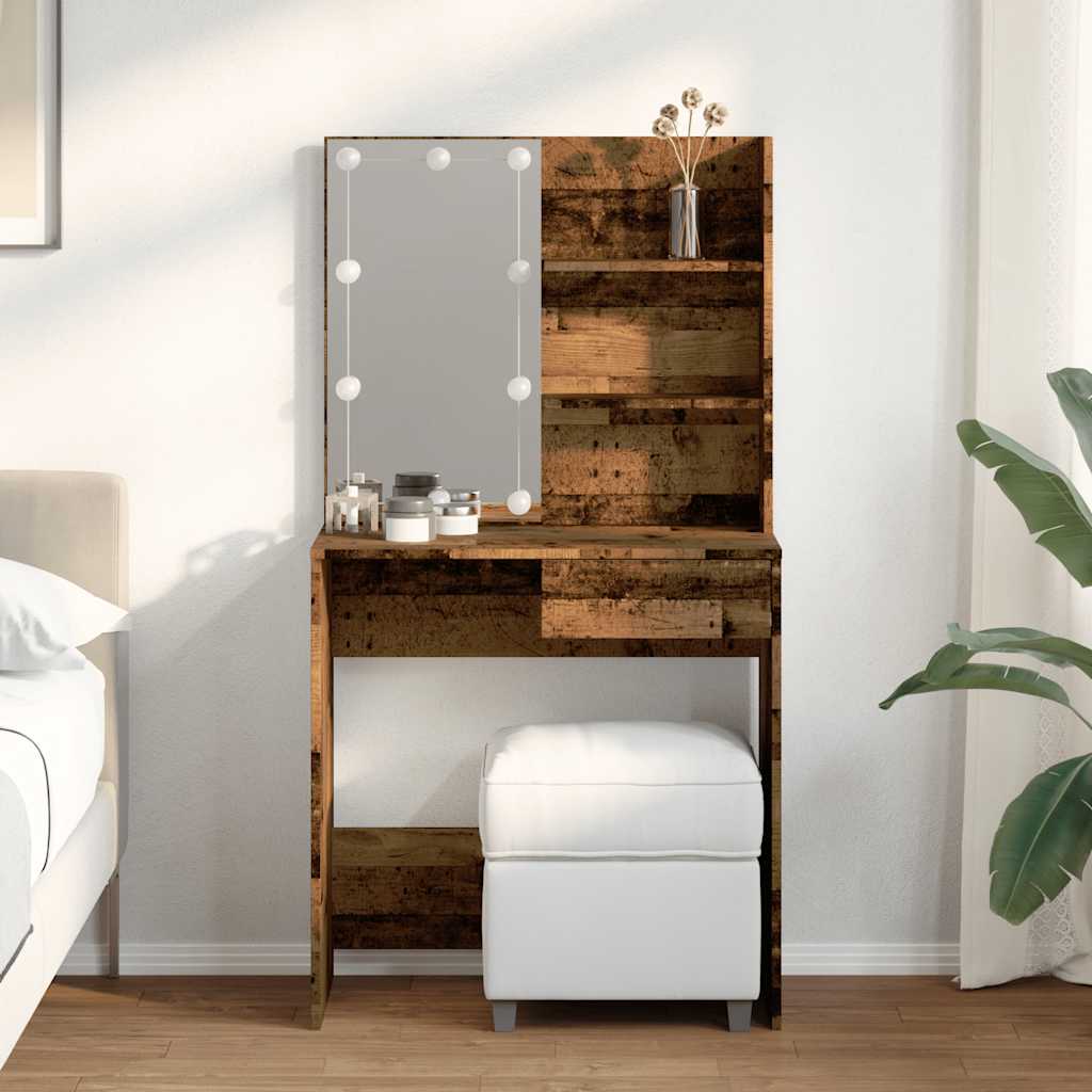 Kaptafel met LED-verlichting 74,5x40x141 cm oud houtkleurig is nu te koop bij PeponiXL, paradijselijk wonen!