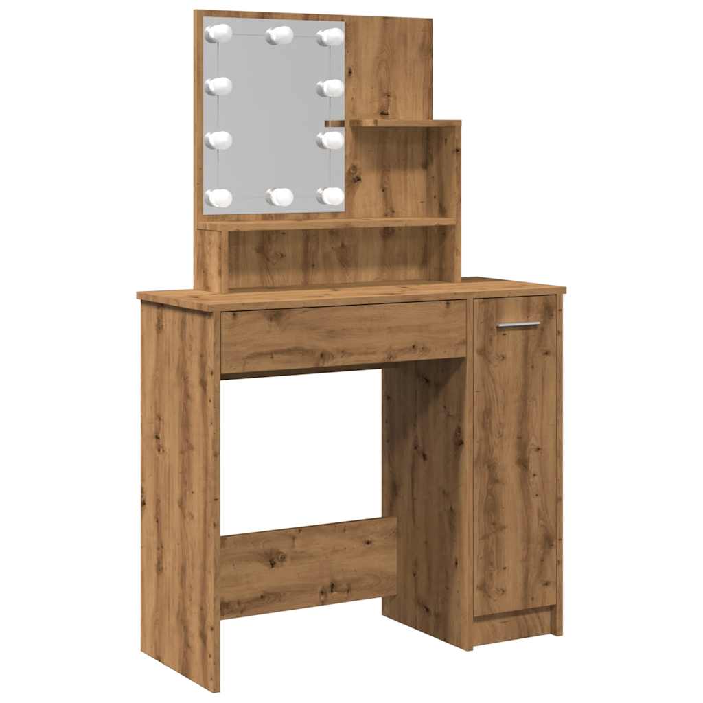 Kaptafel met LED-verlichting 86,5x35x136 cm artisanaal eiken is nu te koop bij PeponiXL, paradijselijk wonen!