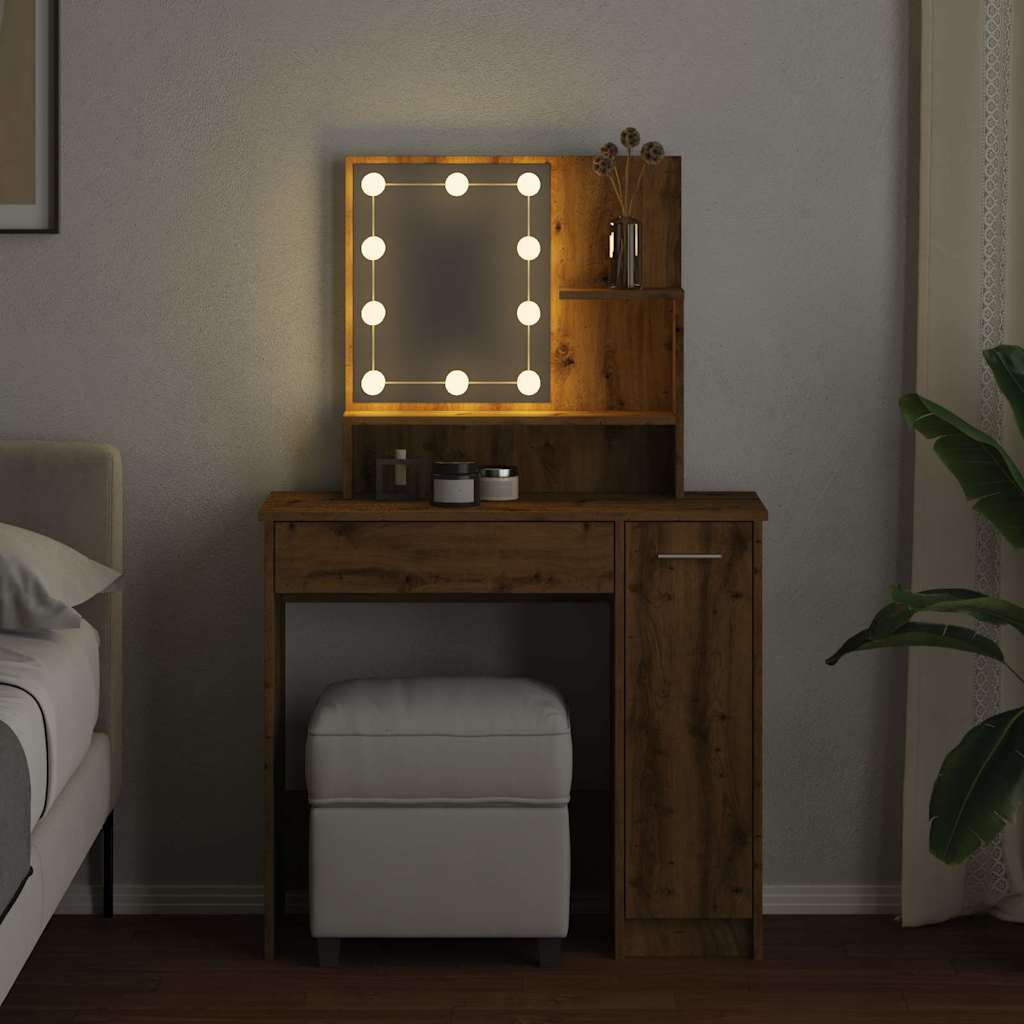 Kaptafel met LED-verlichting 86,5x35x136 cm artisanaal eiken is nu te koop bij PeponiXL, paradijselijk wonen!