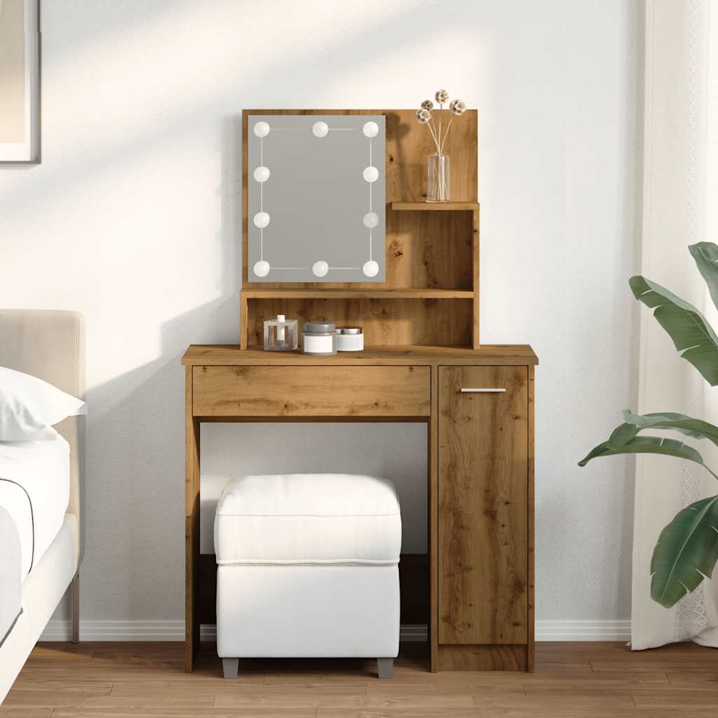 Kaptafel met LED-verlichting 86,5x35x136 cm artisanaal eiken is nu te koop bij PeponiXL, paradijselijk wonen!
