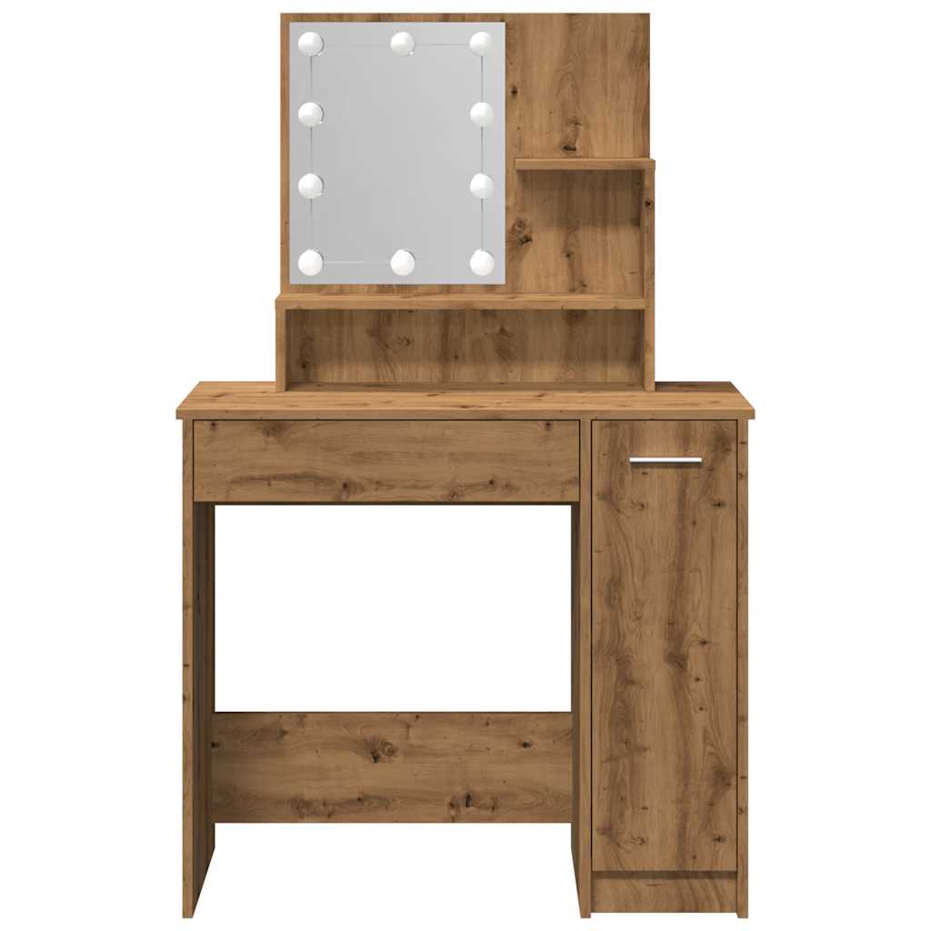 Kaptafel met LED-verlichting 86,5x35x136 cm artisanaal eiken is nu te koop bij PeponiXL, paradijselijk wonen!