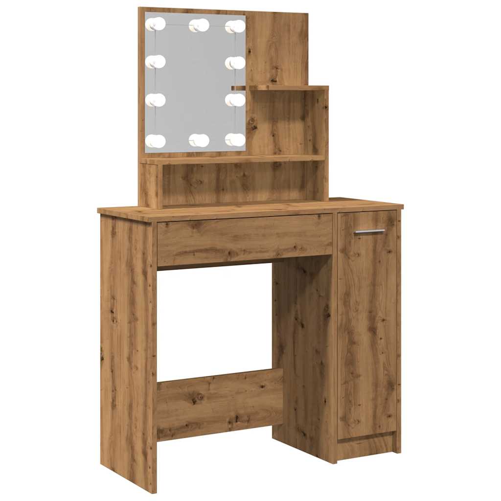 Kaptafel met LED-verlichting 86,5x35x136 cm artisanaal eiken is nu te koop bij PeponiXL, paradijselijk wonen!