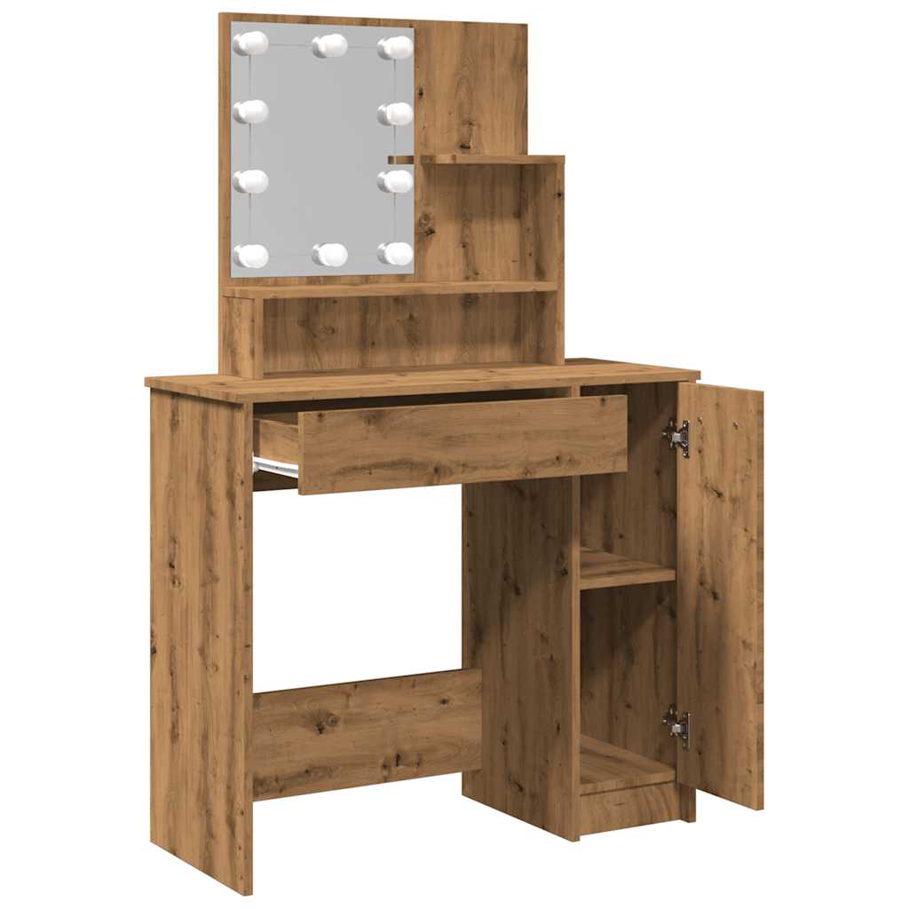 Kaptafel met LED-verlichting 86,5x35x136 cm artisanaal eiken is nu te koop bij PeponiXL, paradijselijk wonen!