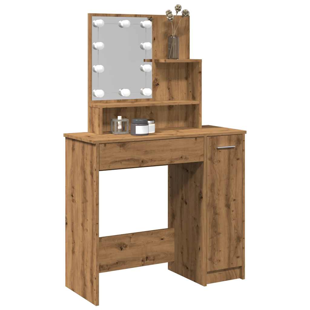 Kaptafel met LED-verlichting 86,5x35x136 cm artisanaal eiken is nu te koop bij PeponiXL, paradijselijk wonen!