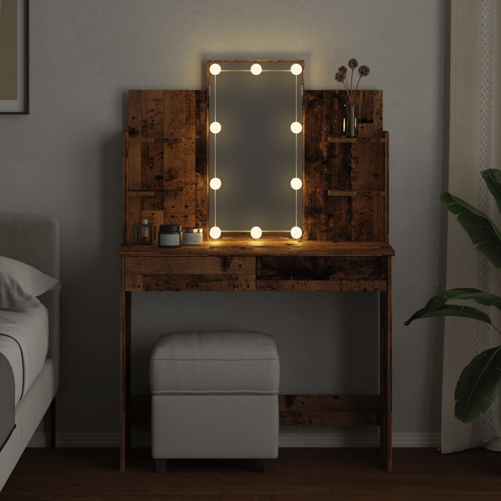 Kaptafel met LED-verlichting 96x40x142 cm oud houtkleurig is nu te koop bij PeponiXL, paradijselijk wonen!