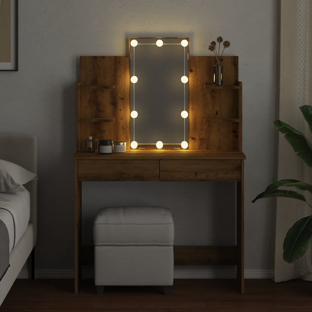 Kaptafel met LED-verlichting 96x40x142 cm artisanaal eikenkleur is nu te koop bij PeponiXL, paradijselijk wonen!