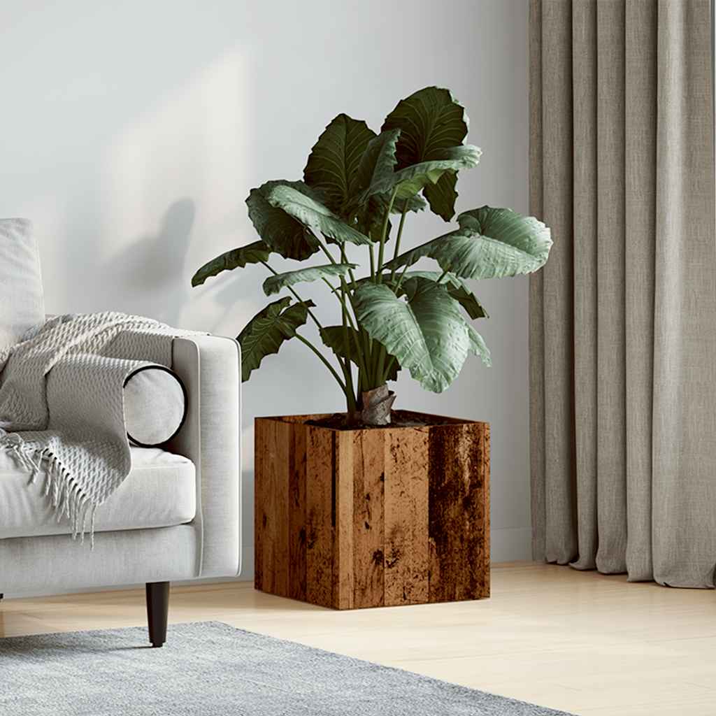Plantenbak 40x40x40 cm bewerkt hout oud houtkleurig is nu te koop bij PeponiXL, paradijselijk wonen!
