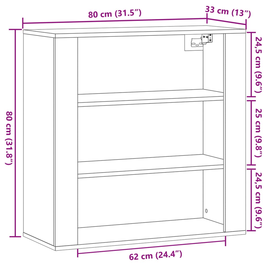 Wandkast 80x33x80 cm bewerkt hout oud houtkleurig is nu te koop bij PeponiXL, paradijselijk wonen!