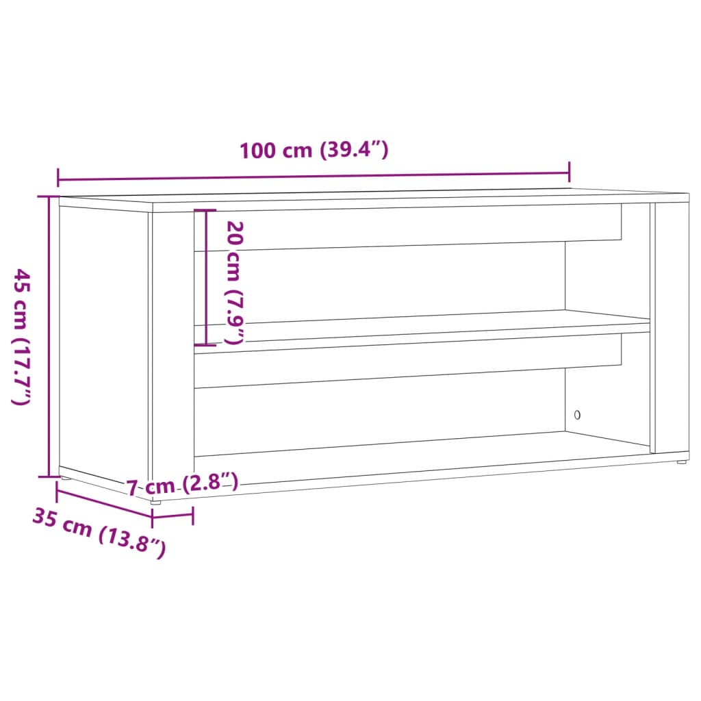 Schoenenbank 100x35x45 cm bewerkt hout oud houtkleurig is nu te koop bij PeponiXL, paradijselijk wonen!