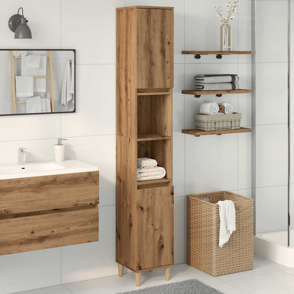 Badkamerkast 30x30x190 cm bewerkt hout artisanaal eikenkleurig is nu te koop bij PeponiXL, paradijselijk wonen!