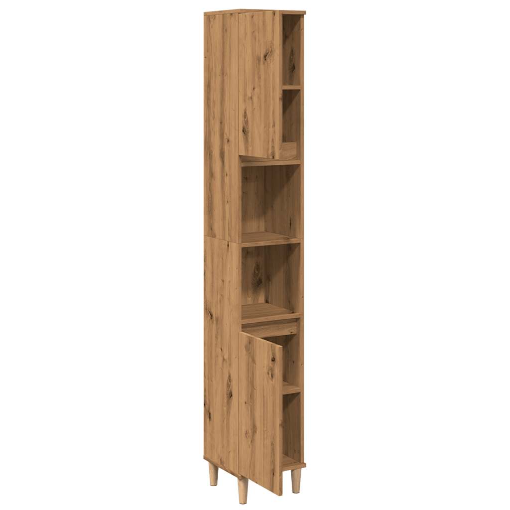 Badkamerkast 30x30x190 cm bewerkt hout artisanaal eikenkleurig is nu te koop bij PeponiXL, paradijselijk wonen!
