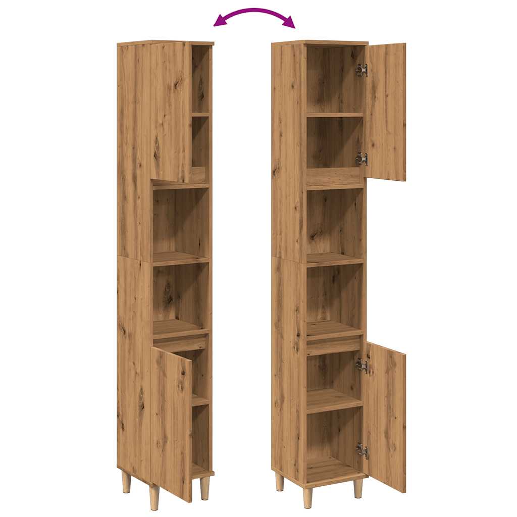 Badkamerkast 30x30x190 cm bewerkt hout artisanaal eikenkleurig is nu te koop bij PeponiXL, paradijselijk wonen!