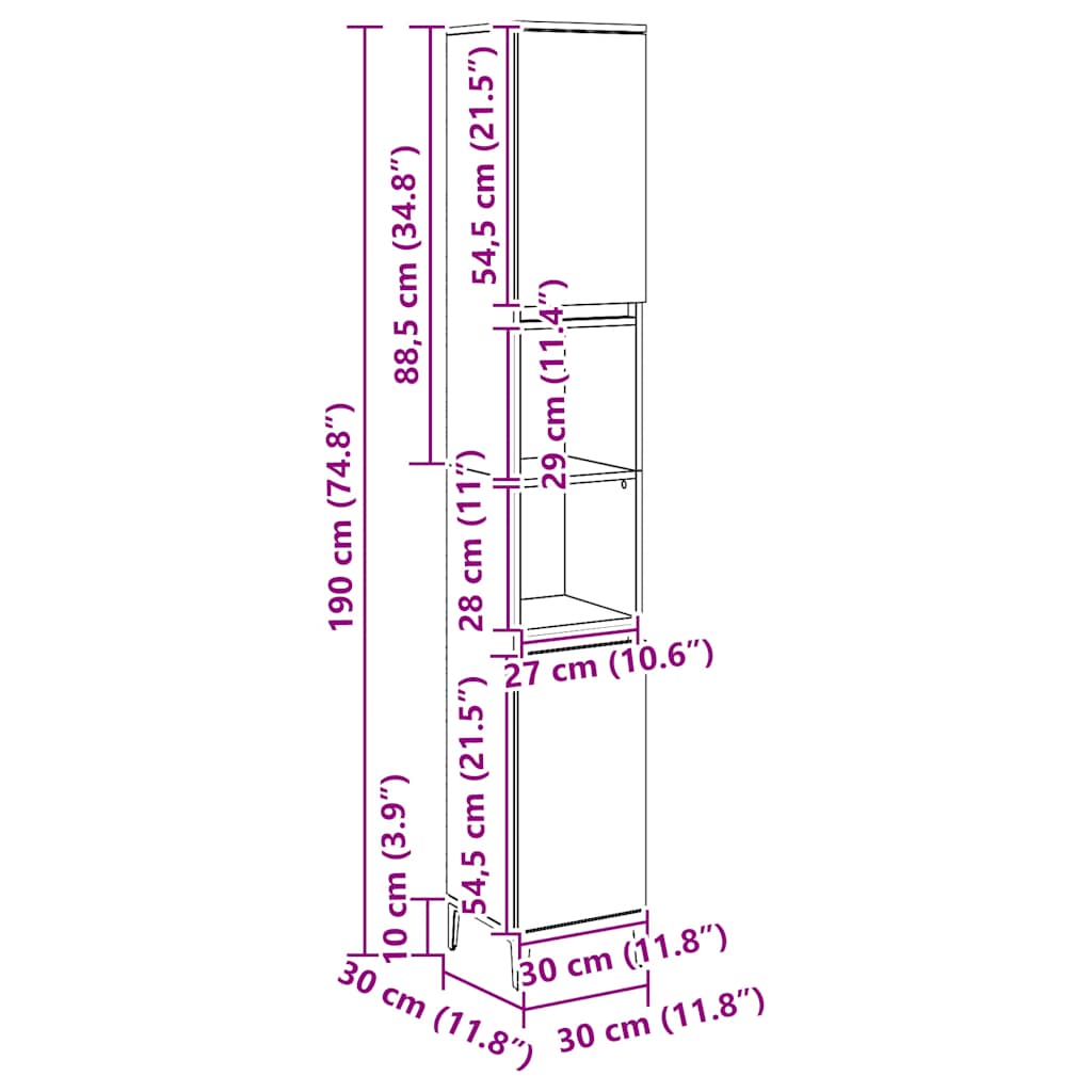 Badkamerkast 30x30x190 cm bewerkt hout artisanaal eikenkleurig is nu te koop bij PeponiXL, paradijselijk wonen!