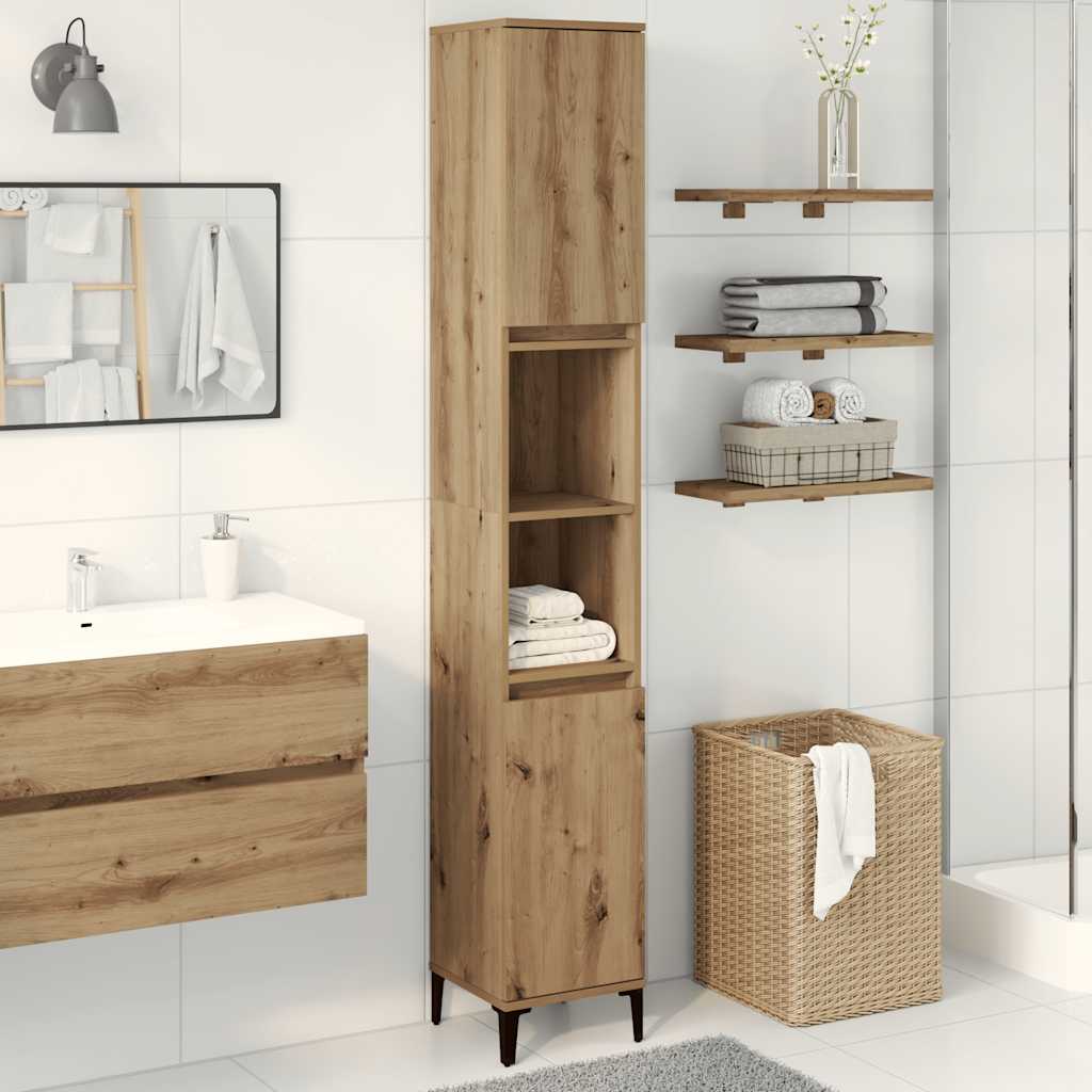 Badkamerkast 30x30x190 cm bewerkt hout artisanaal eikenkleurig is nu te koop bij PeponiXL, paradijselijk wonen!