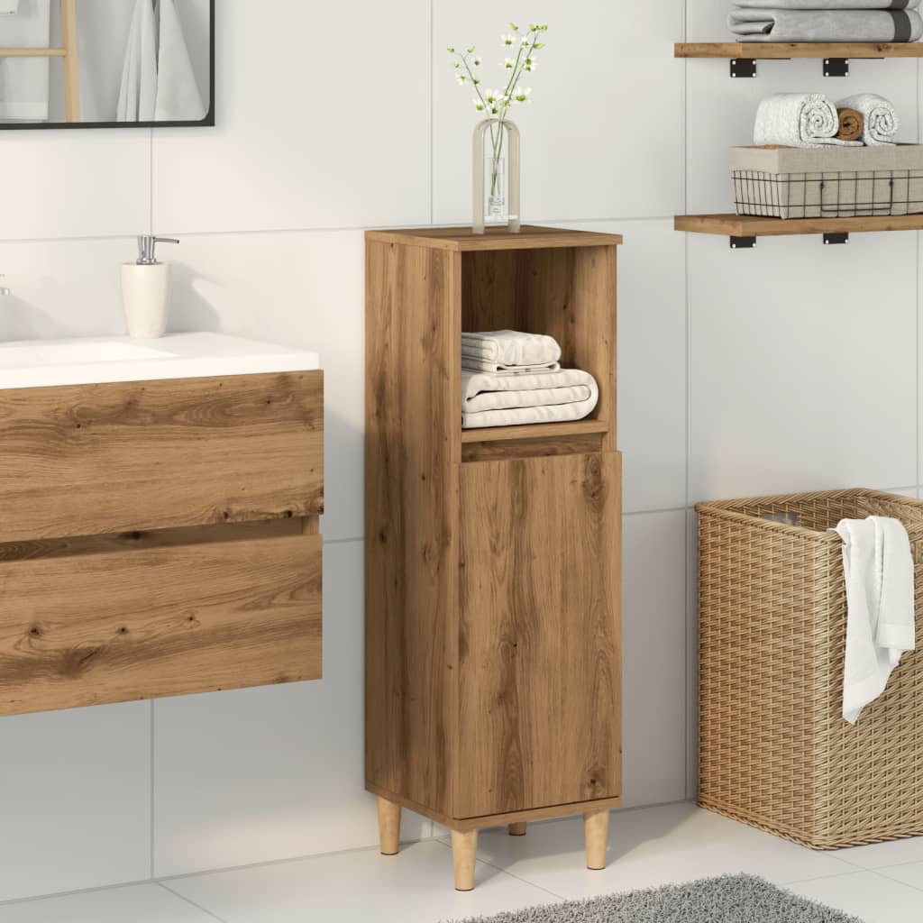 Badkamerkast 30x30x100 cm bewerkt hout artisanaal eikenkleurig is nu te koop bij PeponiXL, paradijselijk wonen!