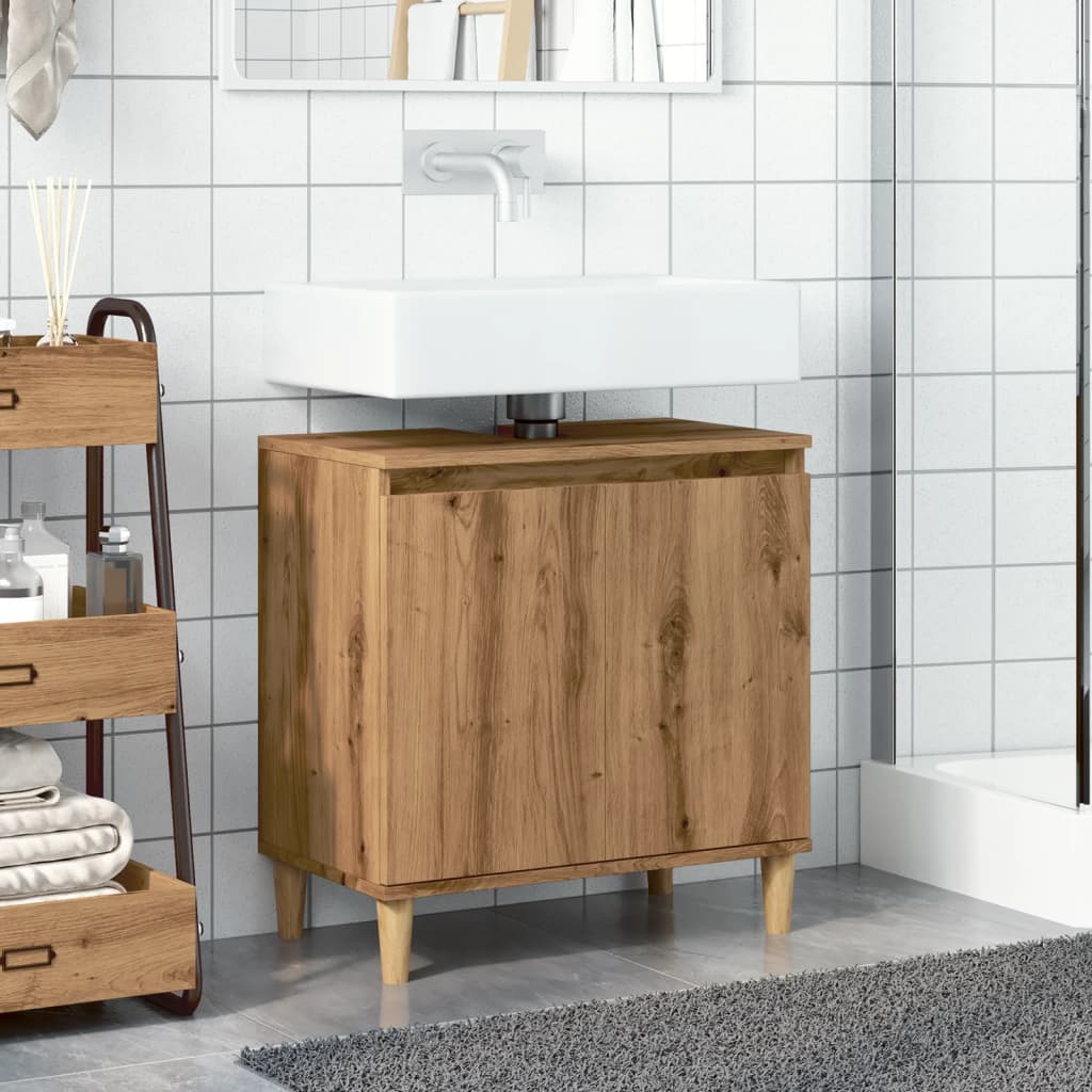 Wastafelkast 58x33x60 cm bewerkt hout artisanaal eikenkleur is nu te koop bij PeponiXL, paradijselijk wonen!