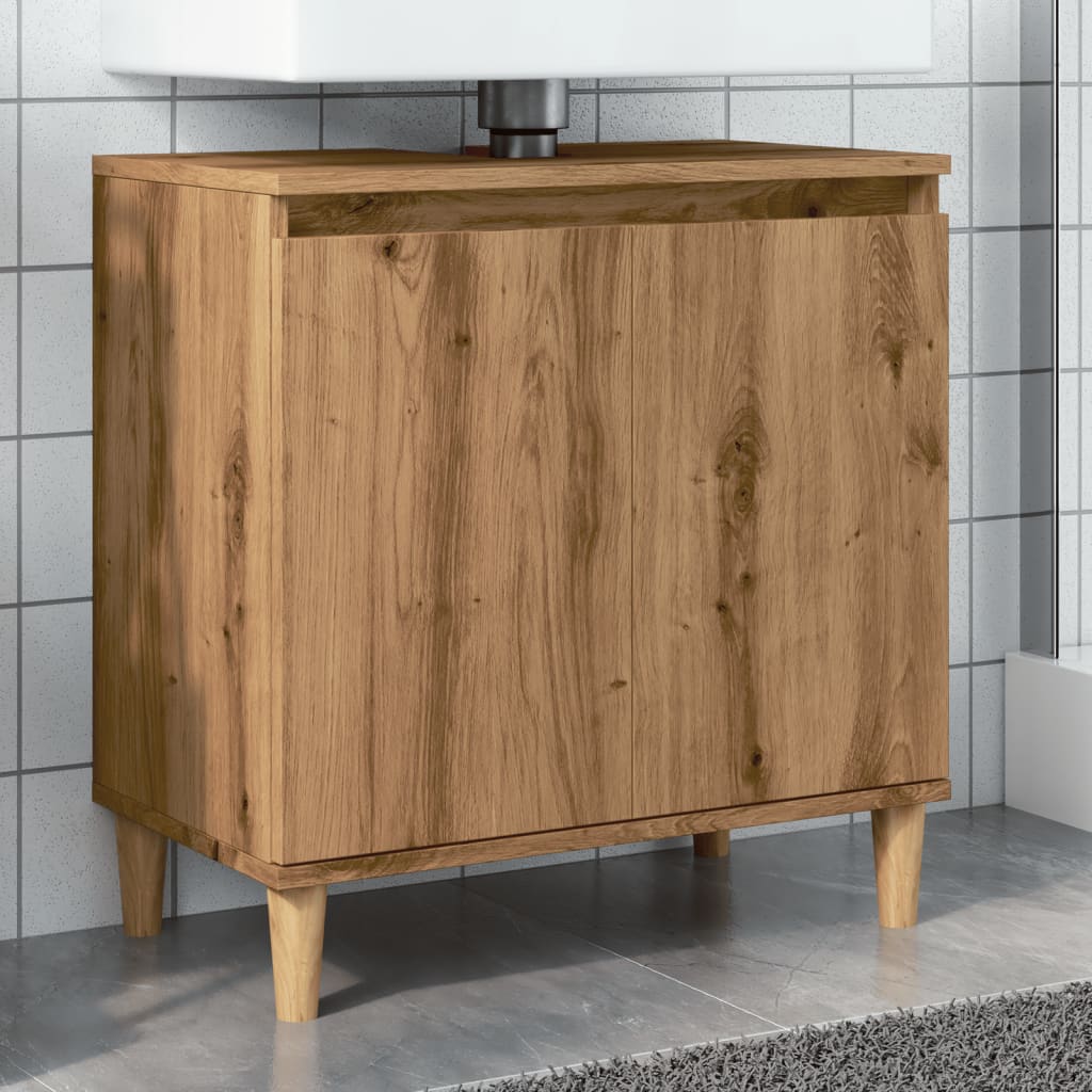 Wastafelkast 58x33x60 cm bewerkt hout artisanaal eikenkleur is nu te koop bij PeponiXL, paradijselijk wonen!