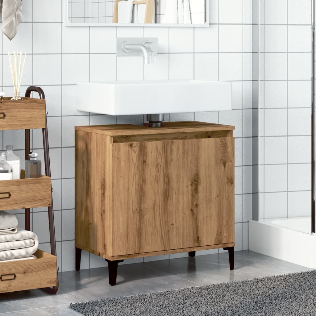 Wastafelkast 58x33x60 cm bewerkt hout artisanaal eikenkleur is nu te koop bij PeponiXL, paradijselijk wonen!