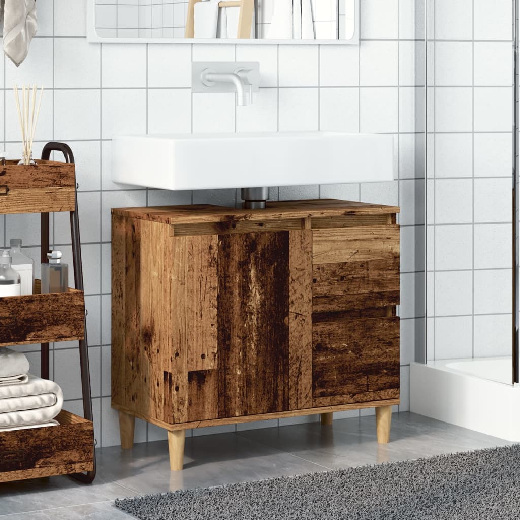 Wastafelkast 65x33x60 cm bewerkt hout oud houtkleurig is nu te koop bij PeponiXL, paradijselijk wonen!