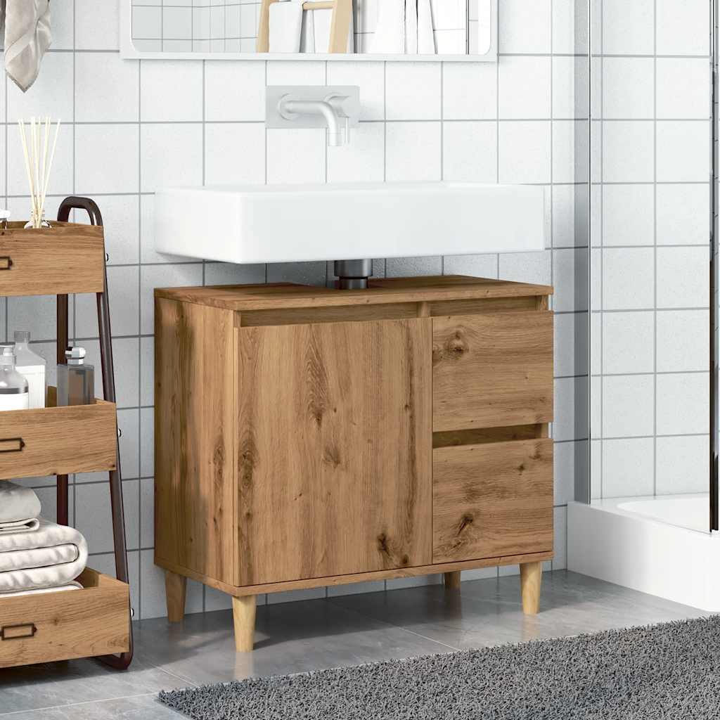 Wastafelkast 65x33x60 cm bewerkt hout artisanaal eikenkleurig is nu te koop bij PeponiXL, paradijselijk wonen!