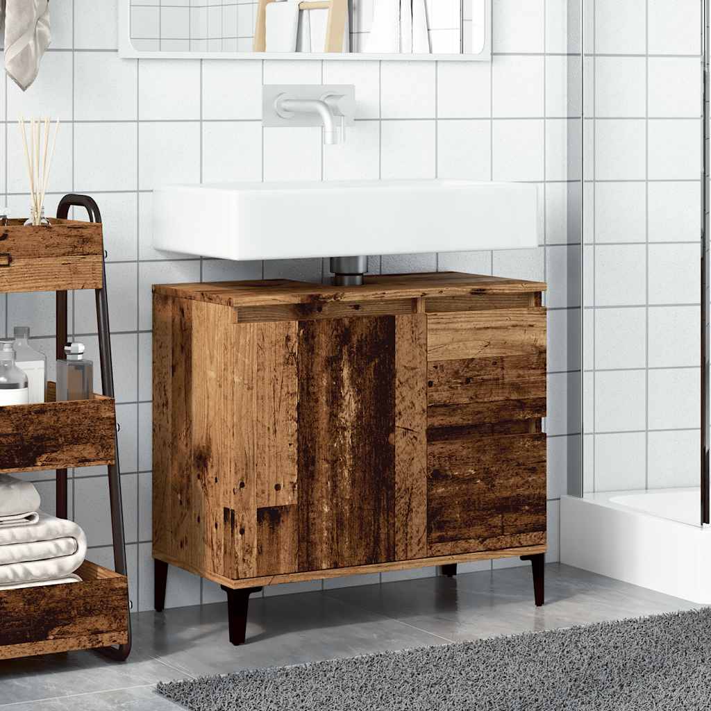 Wastafelkast 65x33x60 cm bewerkt hout oud houtkleurig is nu te koop bij PeponiXL, paradijselijk wonen!