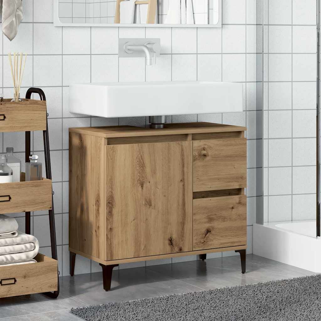 Wastafelkast 65x33x60 cm bewerkt hout artisanaal eikenkleurig is nu te koop bij PeponiXL, paradijselijk wonen!