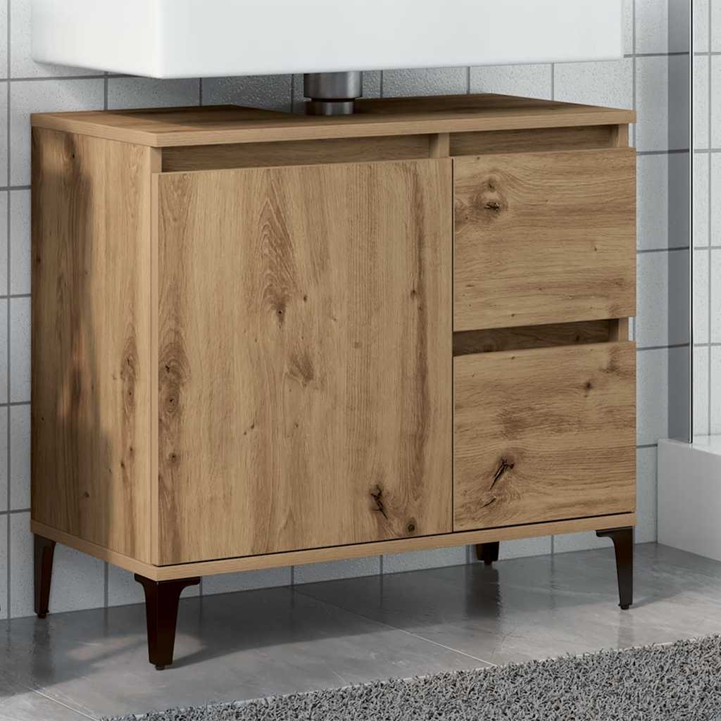 Wastafelkast 65x33x60 cm bewerkt hout artisanaal eikenkleurig is nu te koop bij PeponiXL, paradijselijk wonen!