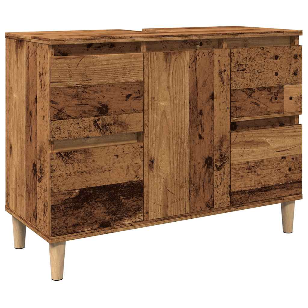 Wastafelkast 80x33x60 cm bewerkt hout oud houtkleurig is nu te koop bij PeponiXL, paradijselijk wonen!