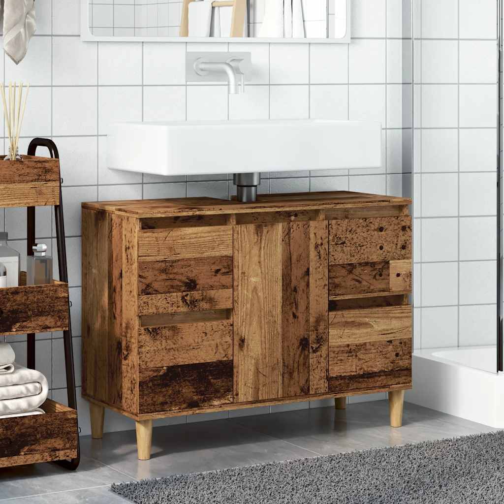 Wastafelkast 80x33x60 cm bewerkt hout oud houtkleurig is nu te koop bij PeponiXL, paradijselijk wonen!