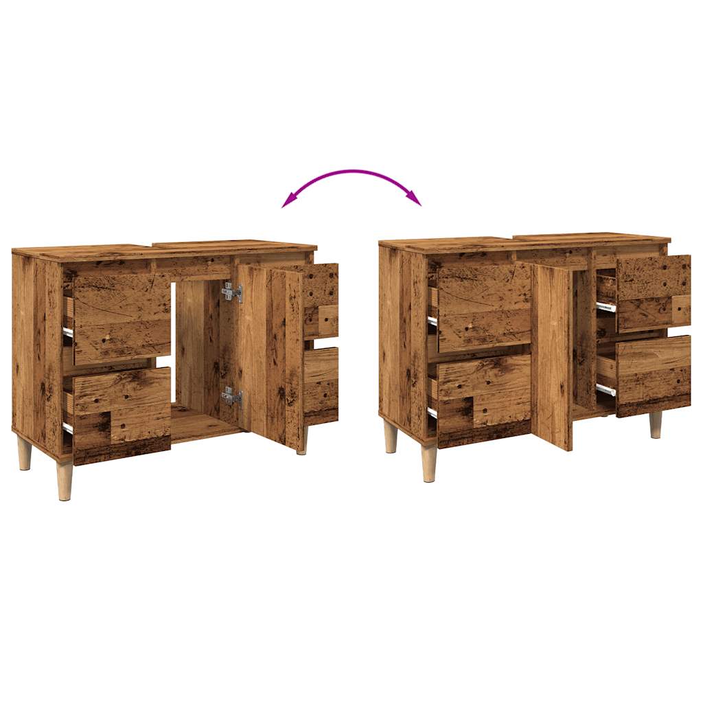 Wastafelkast 80x33x60 cm bewerkt hout oud houtkleurig is nu te koop bij PeponiXL, paradijselijk wonen!
