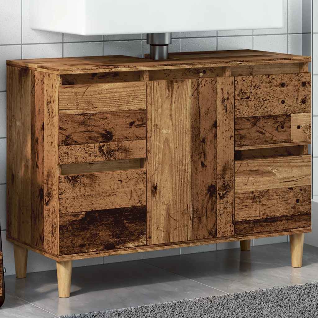 Wastafelkast 80x33x60 cm bewerkt hout oud houtkleurig is nu te koop bij PeponiXL, paradijselijk wonen!