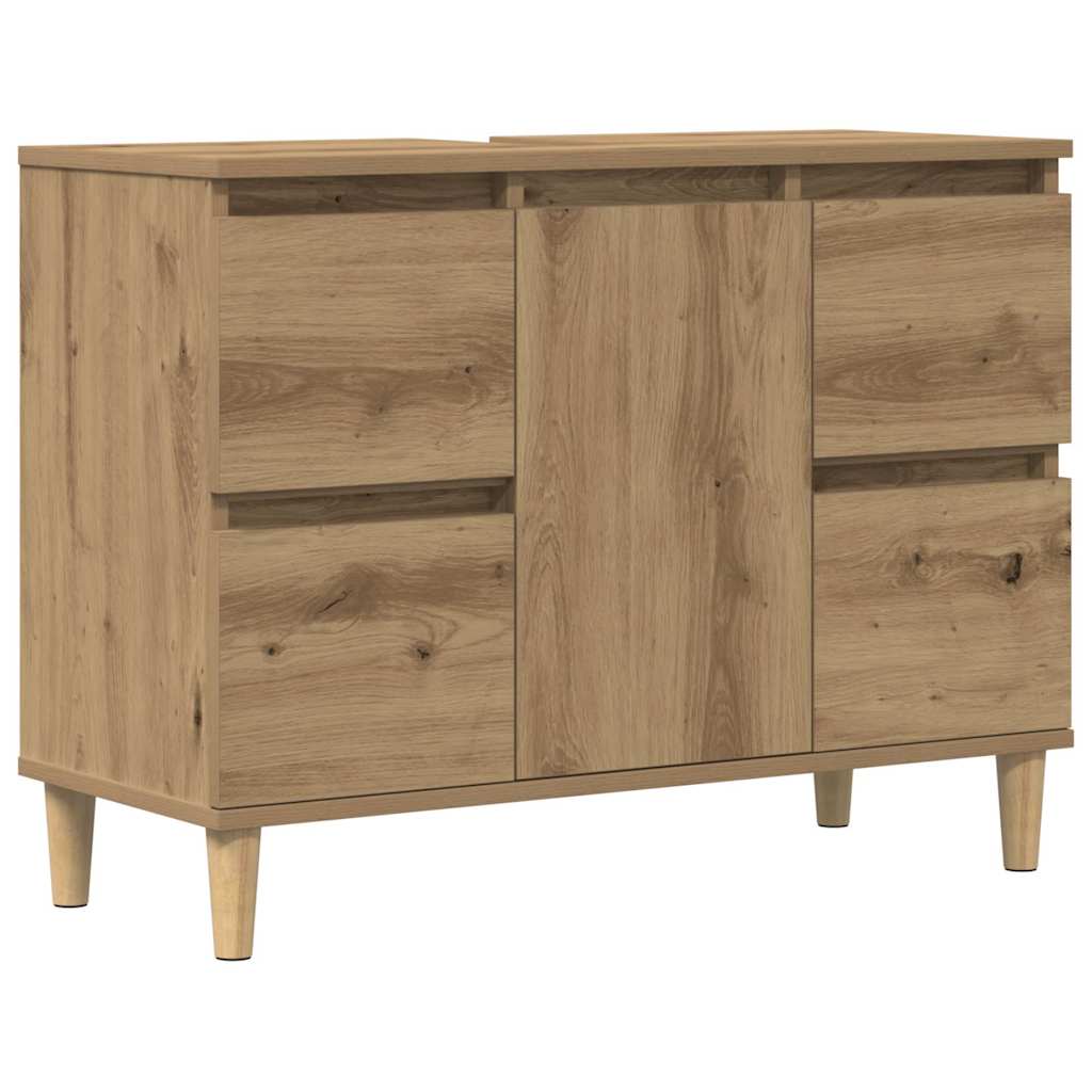 Wastafelkast 80x33x60 cm bewerkt hout artisanaal eikenkleur is nu te koop bij PeponiXL, paradijselijk wonen!
