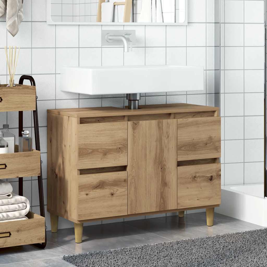 Wastafelkast 80x33x60 cm bewerkt hout artisanaal eikenkleur is nu te koop bij PeponiXL, paradijselijk wonen!