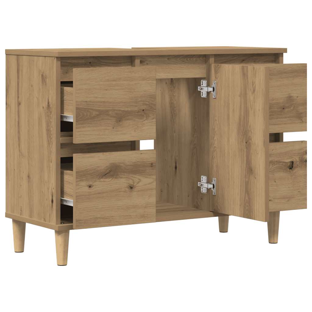 Wastafelkast 80x33x60 cm bewerkt hout artisanaal eikenkleur is nu te koop bij PeponiXL, paradijselijk wonen!