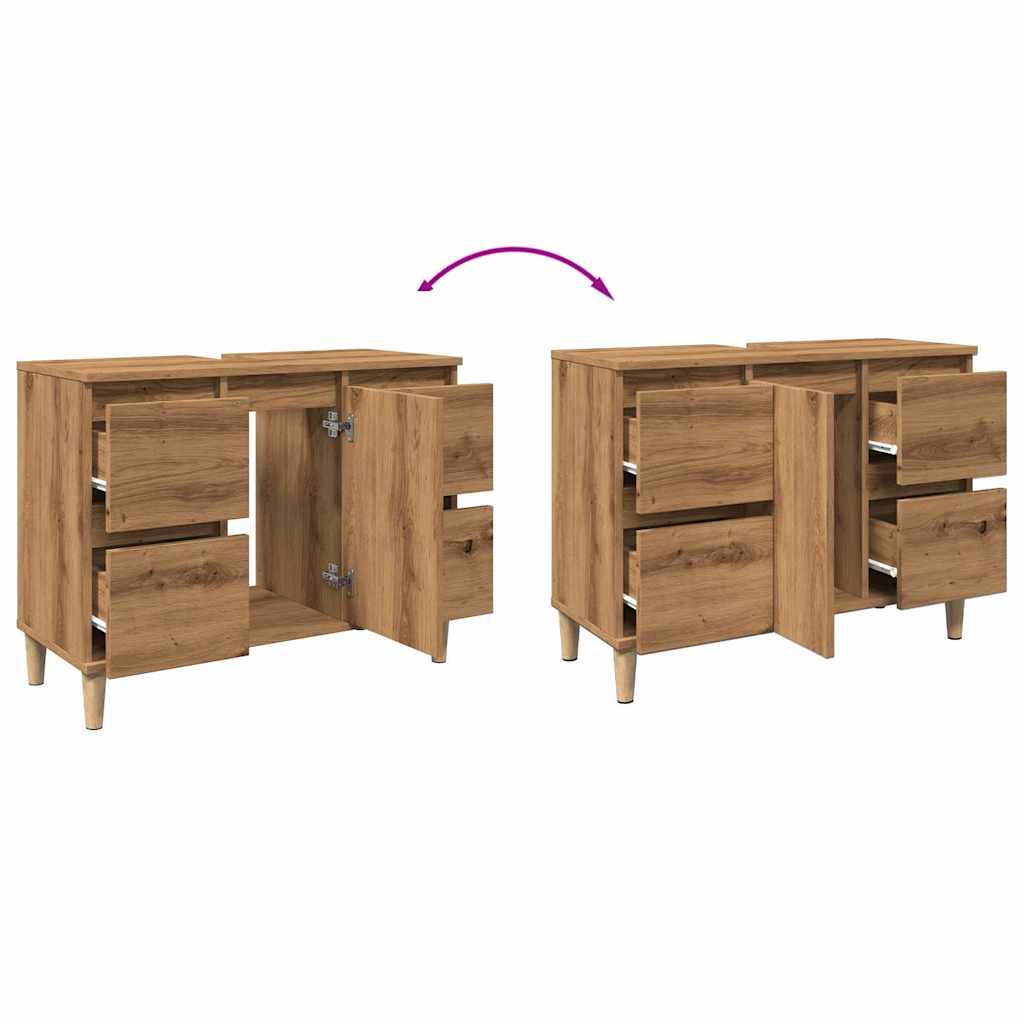 Wastafelkast 80x33x60 cm bewerkt hout artisanaal eikenkleur is nu te koop bij PeponiXL, paradijselijk wonen!