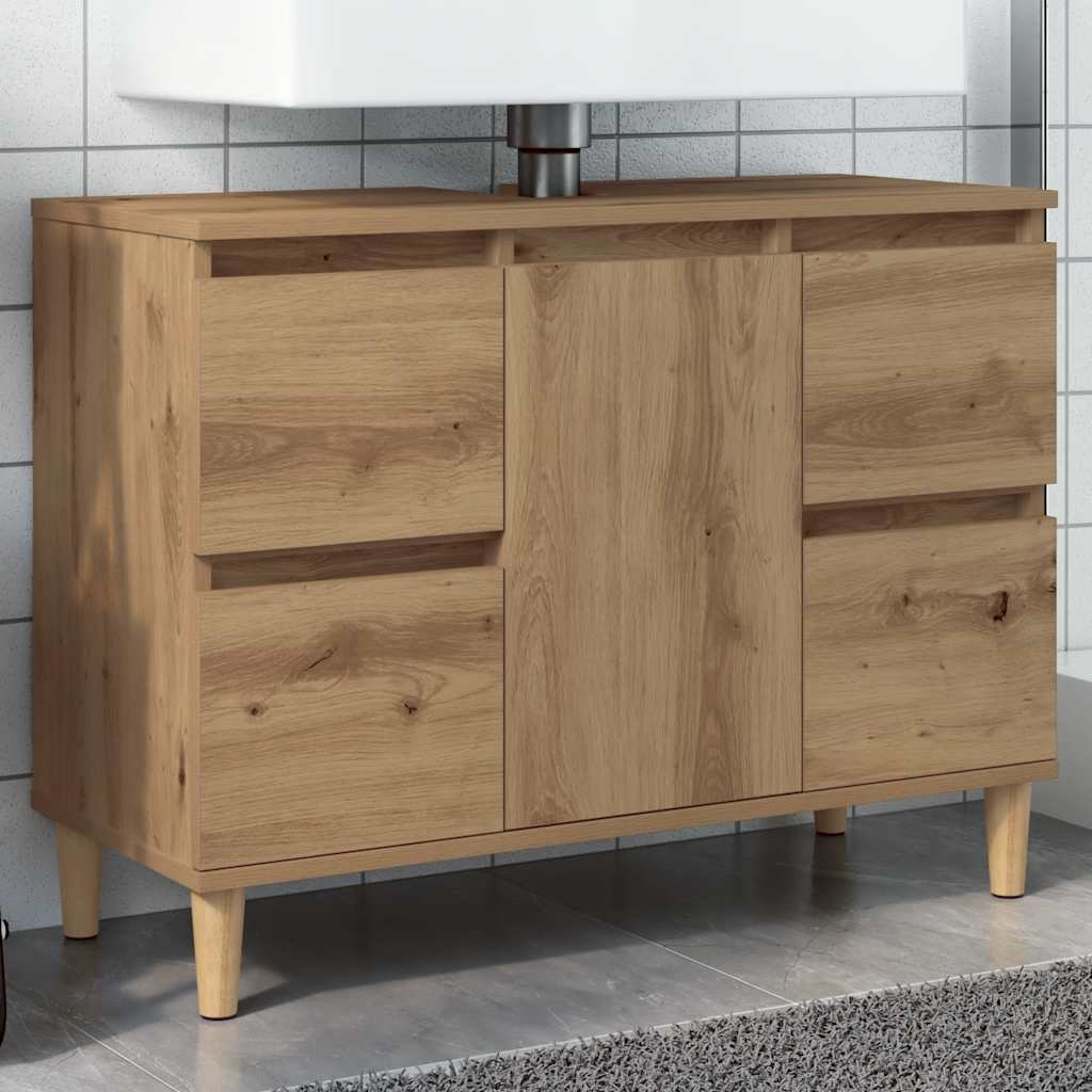 Wastafelkast 80x33x60 cm bewerkt hout artisanaal eikenkleur is nu te koop bij PeponiXL, paradijselijk wonen!