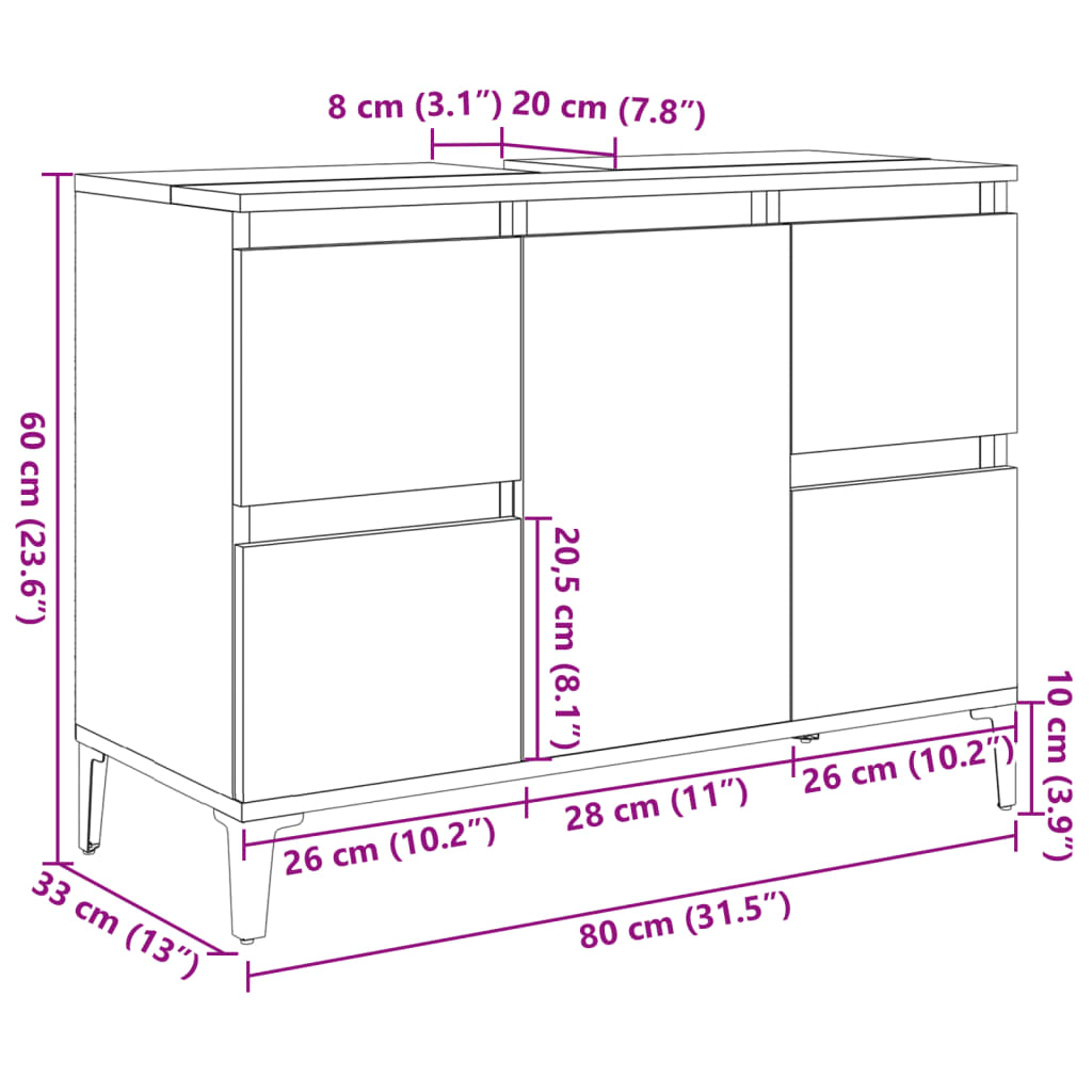 Wastafelkast 80x33x60 cm bewerkt hout betongrijs is nu te koop bij PeponiXL, paradijselijk wonen!