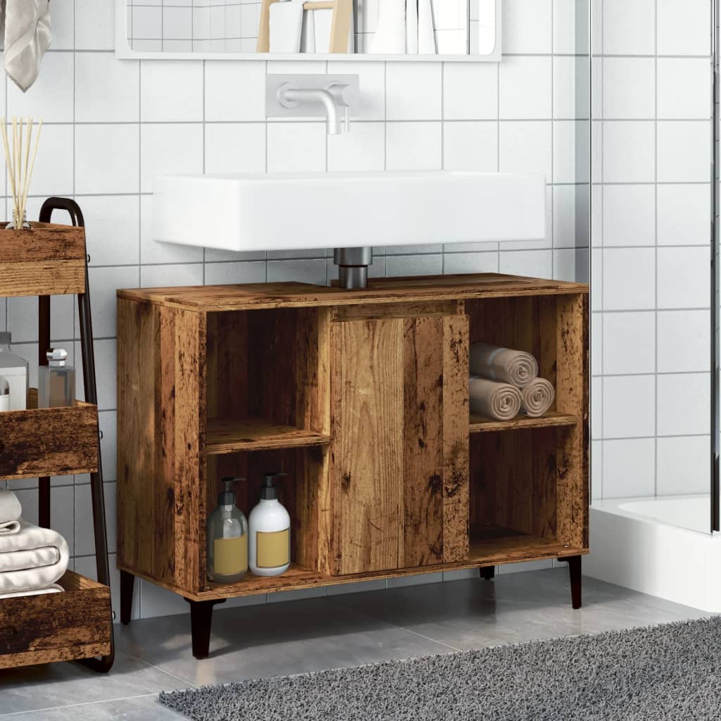 Wastafelkast 80x33x60 cm bewerkt hout oud houtkleurig is nu te koop bij PeponiXL, paradijselijk wonen!