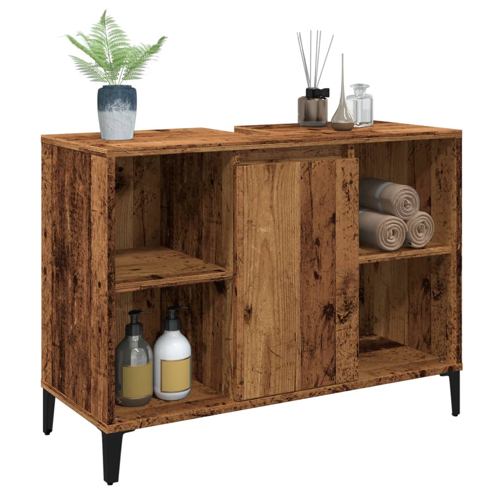 Wastafelkast 80x33x60 cm bewerkt hout oud houtkleurig is nu te koop bij PeponiXL, paradijselijk wonen!