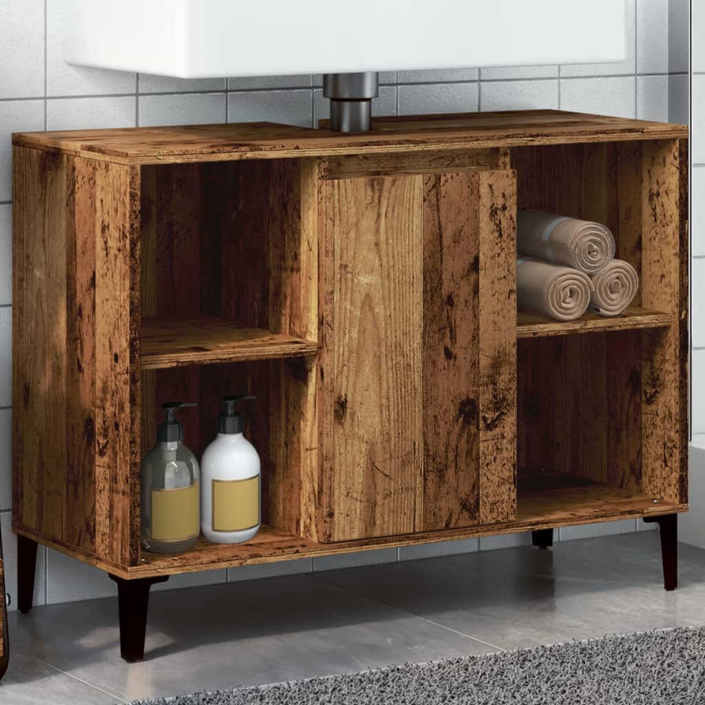 Wastafelkast 80x33x60 cm bewerkt hout oud houtkleurig is nu te koop bij PeponiXL, paradijselijk wonen!