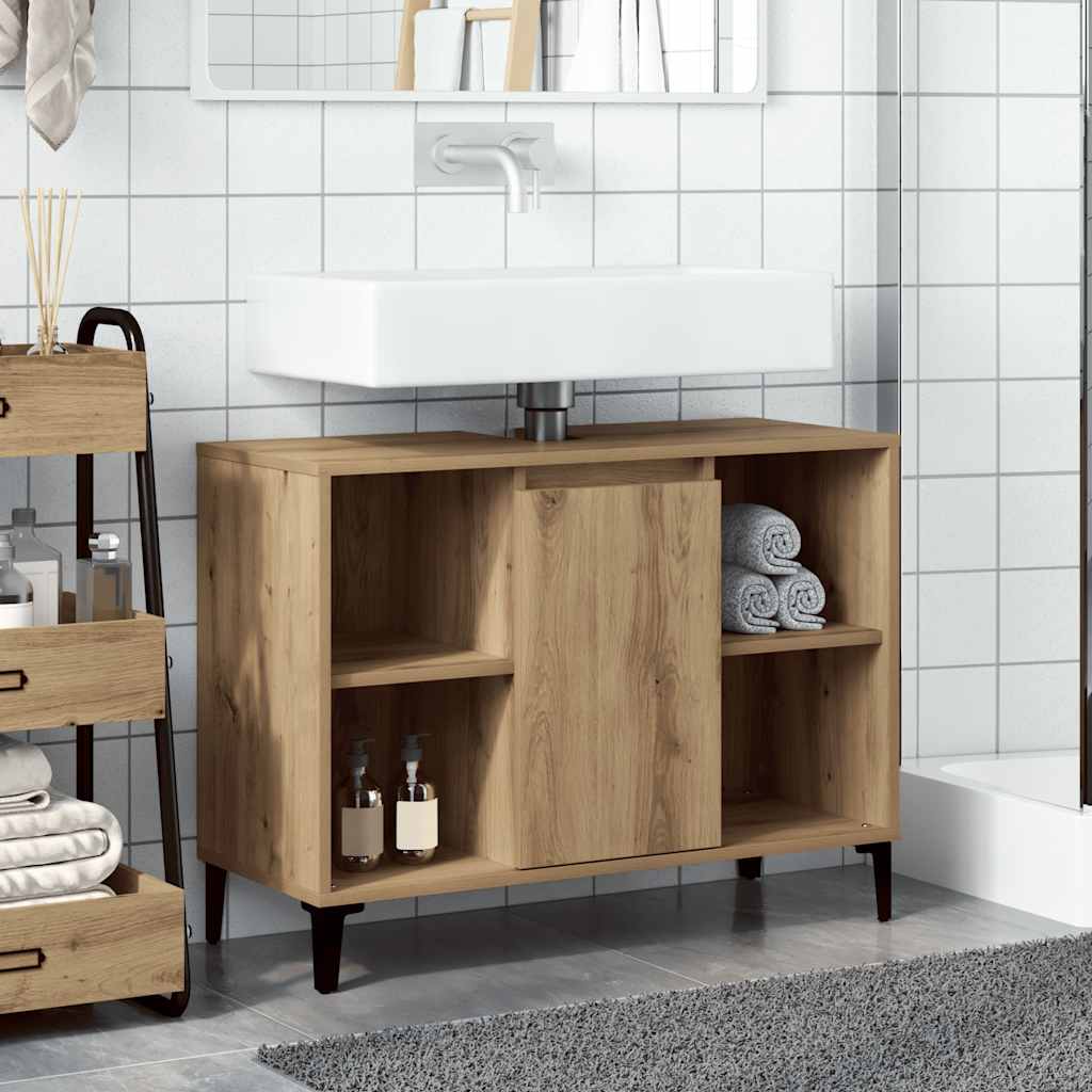 Wastafelkast 80x33x60 cm bewerkt hout artisanaal eikenkleur is nu te koop bij PeponiXL, paradijselijk wonen!